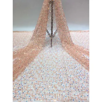 

Amazing wedding/party French net lace fabric fashion tulle material with sequins for making dress HNZ350(5yards/lot)