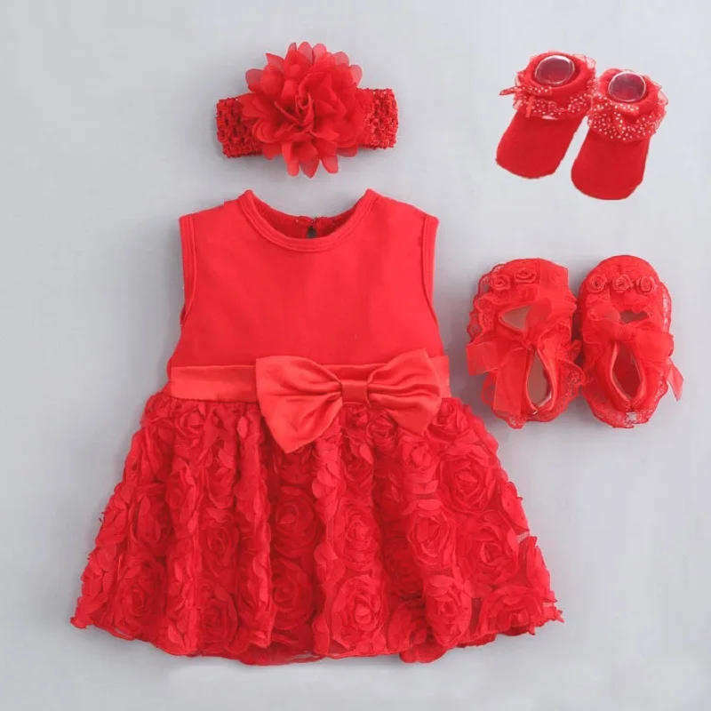 

Baby Girls Infant newborn Dress 0-3 monthes Summer Kids wedding Party Birthday Outfits dress headband Shoes Set Christening Gown