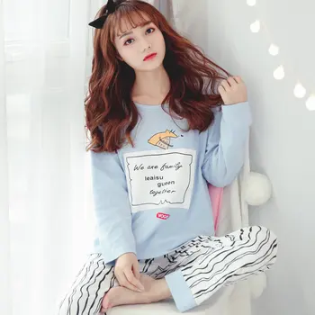

100% Cotton Long Sleeve Pajamas Sets for Women 2020 Autumn Winter Sleepwear Cute Girls Pyjama Homewear Pijama Mujer Home Clothes