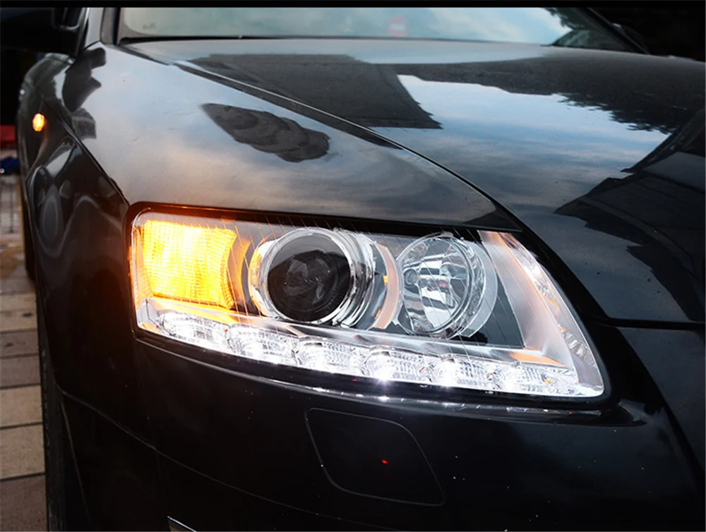 Пара для Audi A6 светодиодный фары 2005-2011 A6 HID фары биксеноновые фары Противотуманные фары Дневные ходовые огни двойные линзы