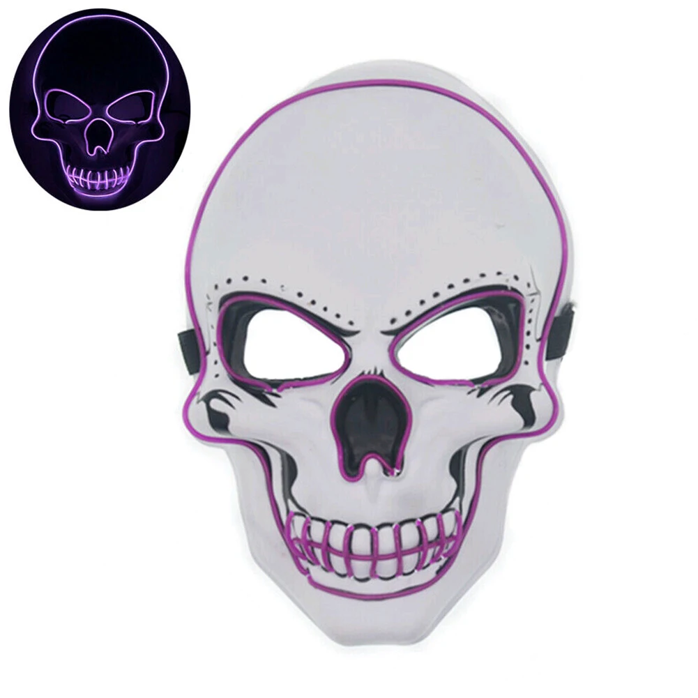 Жуткая маска на Хеллоуин светодиодный маска EL провода страшная маска вечерние свадебные сувениры косплей маскарад маски для костюмов светится в темноте - Цвет: Фиолетовый