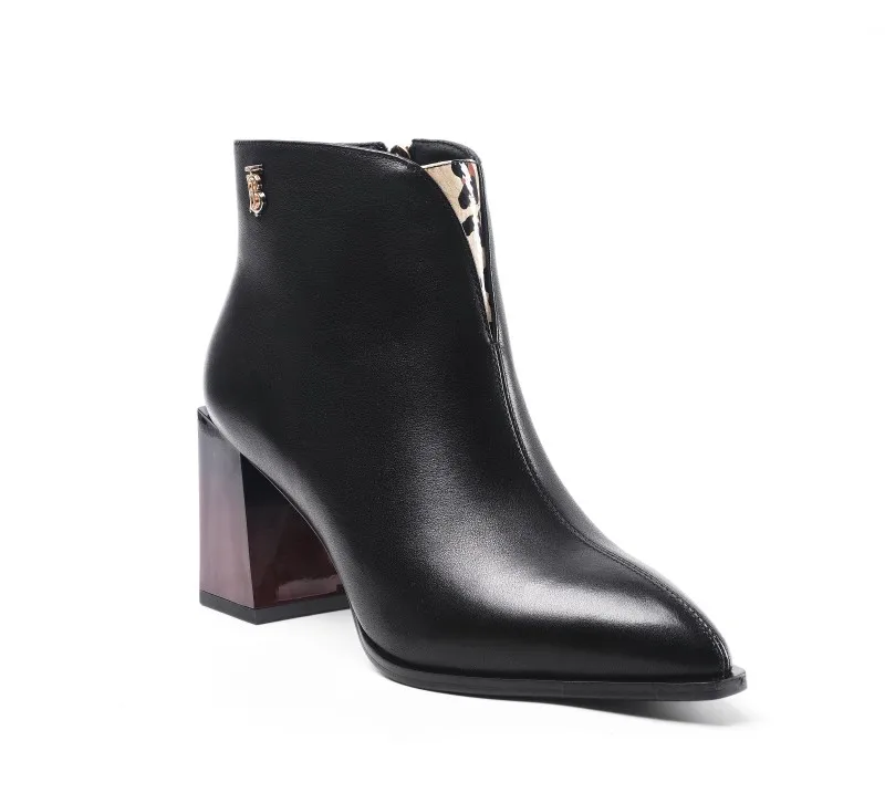 

LIDIAN NEW FASHION BOOTS GENUINE LEATHER POINTED TOE HIGH HEELS GOLD ORNAMENTS