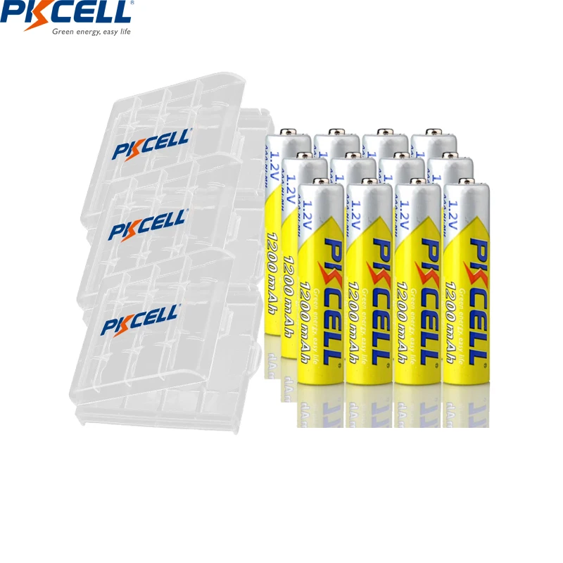 

12Pcs PKCELL AAA Batteries 1200mAh 1.2V Ni-MH AAA Rechargeable Battery with 3PC AAA/AA battery box For Home TV remote control