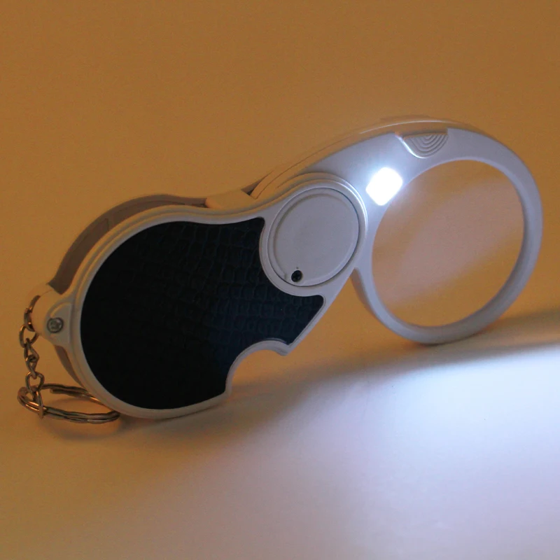 Double Lens LED Magnifying Glass Folding Keychain Handheld Illuminated Magnifie Pocket Size for Reading Jewelry Appraisal
