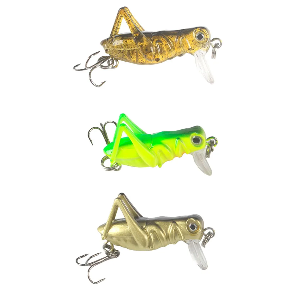 3Pcs Lifelike Insect Grasshopper Fishing Lures Baits Crankbaits Treble Hook Topwater