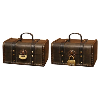 

Retro Treasure Chest Vintage Wooden Storage Box Antique Style Jewelry Organizer for Wardrobe Jewerly Box Trinket Box