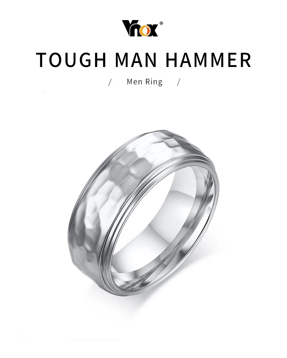 Vnox 8 мм неправильное кольцо с текстурой молотка для мужчин никогда не выцветает нержавеющая сталь повседневные мужские Anel Finger Alliance