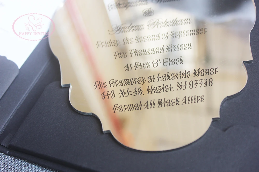 HI1156-13 Custom Black & White Hardcover  Wedding Card with Silver Foil and Acrylic Invitation with Black Letters Made in China