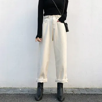 

Vintage High Waist Women Denim Jeans Streetwear Straight Women Jeans Autumn Winter Loose Female Long Pants Trousers