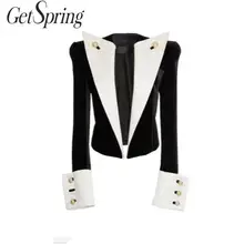 Getвесна, Женский блейзер, черный, белый цвет, подходящие короткие женские блейзеры, куртки, винтажные, универсальные, черные, короткие, костюм, пальто, новинка, осень