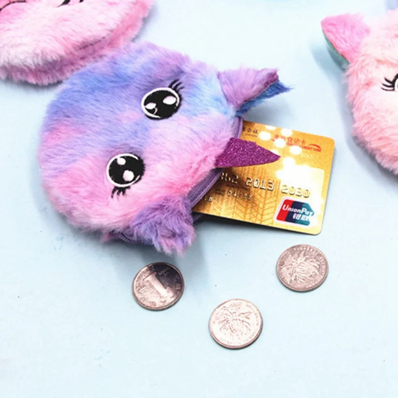 Cartoon Plush Unicorn Coin Purse Cute Cat Fur Circle Wallet Girl Clutch Embroidered Bag Key Earphone Organizer Pouch Kids Gift coin purse plush coin purse