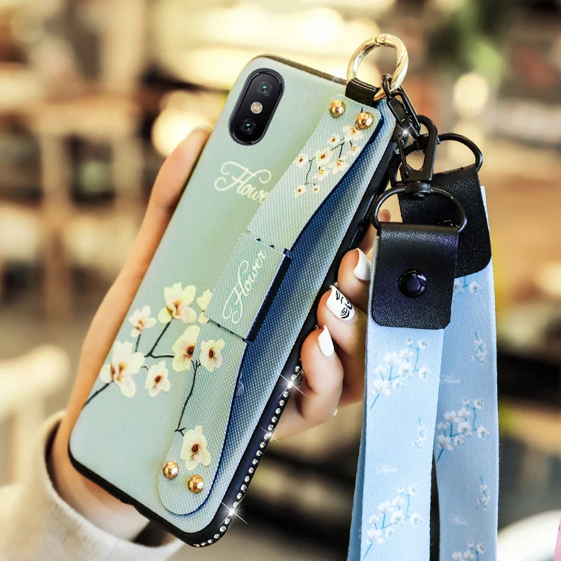 

Flower Emboss Pattern Wrist Strap Hanging Rope Soft Holder Phone Case For iphone 7 8 6 6s plus Case For iphone X Xs max XR Case