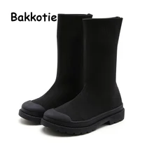 Bakkotie/Новинка года; детские черные ботинки; Модные осенние брендовые высокие ботинки без застежки для маленьких девочек; Повседневная дышащая обувь для детей