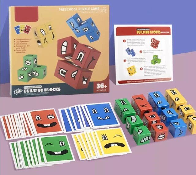 Kids Educational Toys Emotion Change Blocks Expressions Puzzles Child Wood Cube Table Games Early Learning Education Montessori 6
