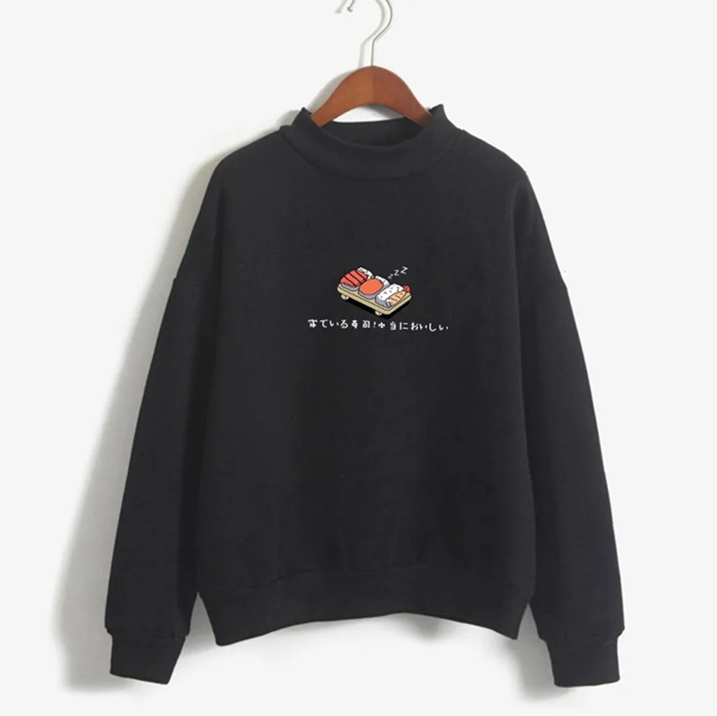 JAYCOSIN Fashion Women Casual Simple Sushi Printed Hooded Loose Sweatshirt Comfortable Soft Sweet Cute Pullover Top Blouse