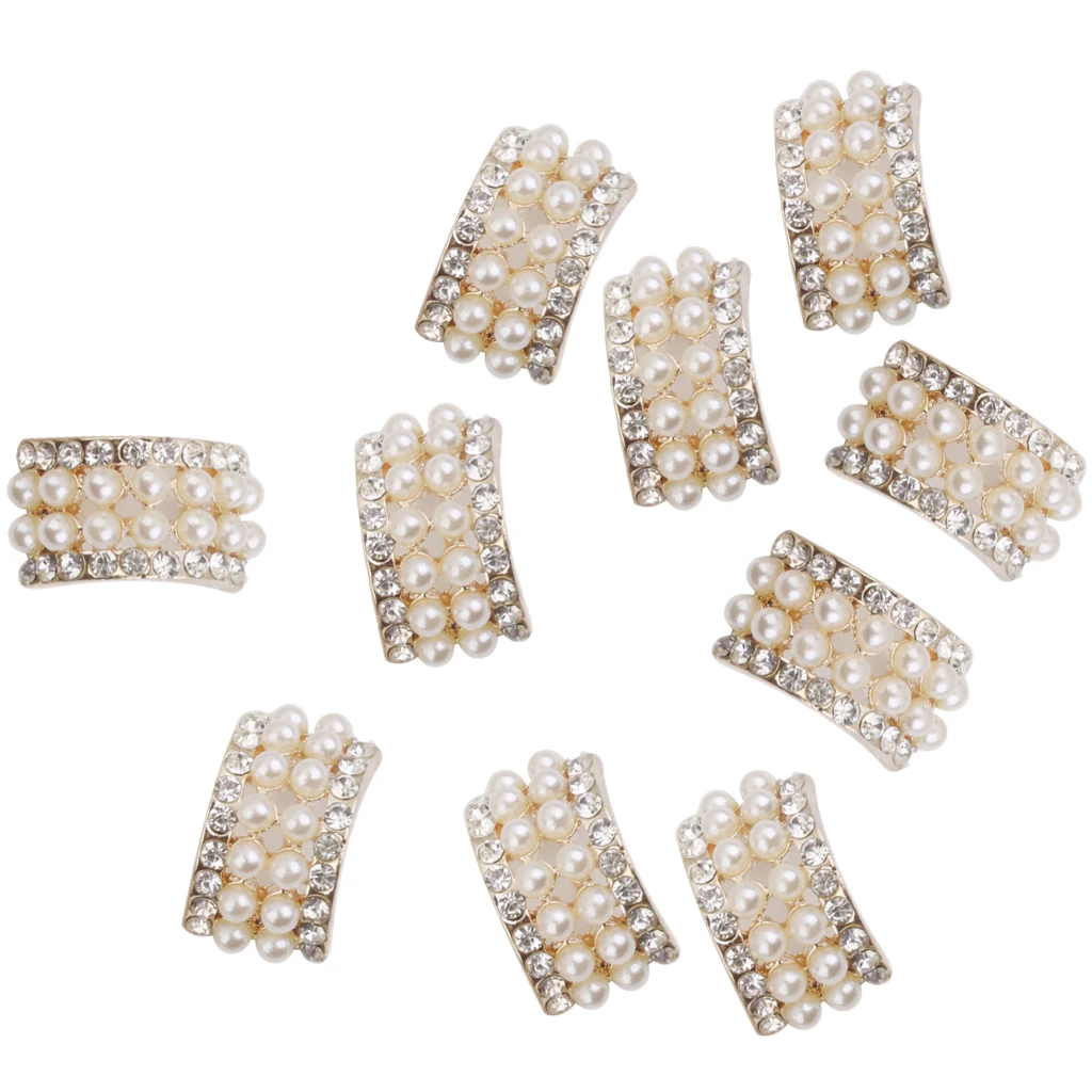 10 pcs Gold Crystal Rhinestone Pearl Button Brooch For Hair Bow Bouquet Decor