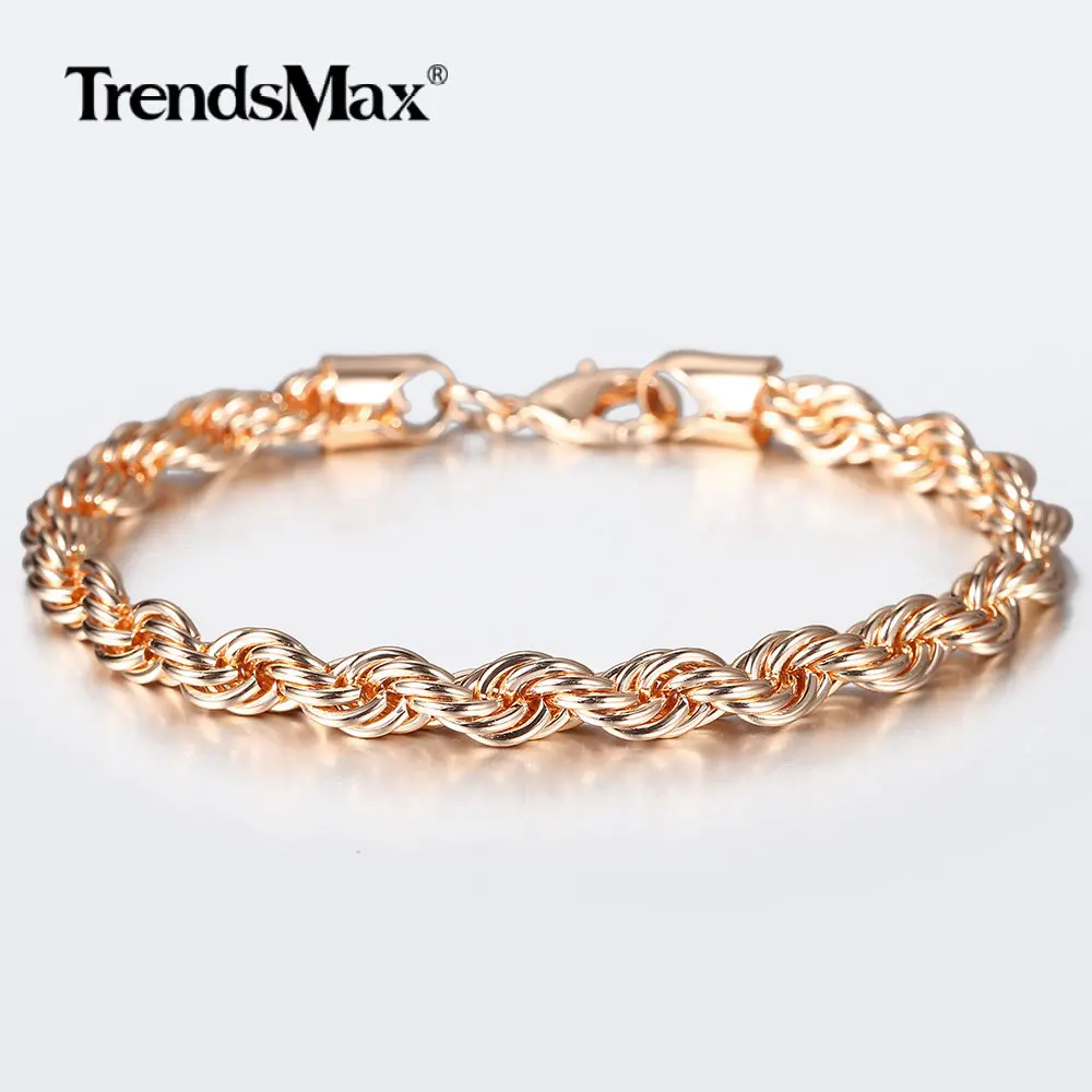 5/6mm 585 Rose Gold Bracelet Wave Twisted Rope Link Chain for Women Men