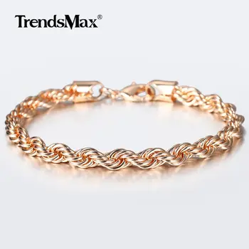

5/6mm 585 Rose Gold Bracelet Wave Twisted Rope Link Chain for Women Men Jewelry Party Wedding Trendy 2020 New CB47