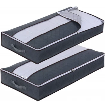 

2pcs Underbed Storage Bag Breathable Foldable Home Bedroom Clear Window Blankets Zipper Large Capacity Anti Dust Quilt Wardrobe