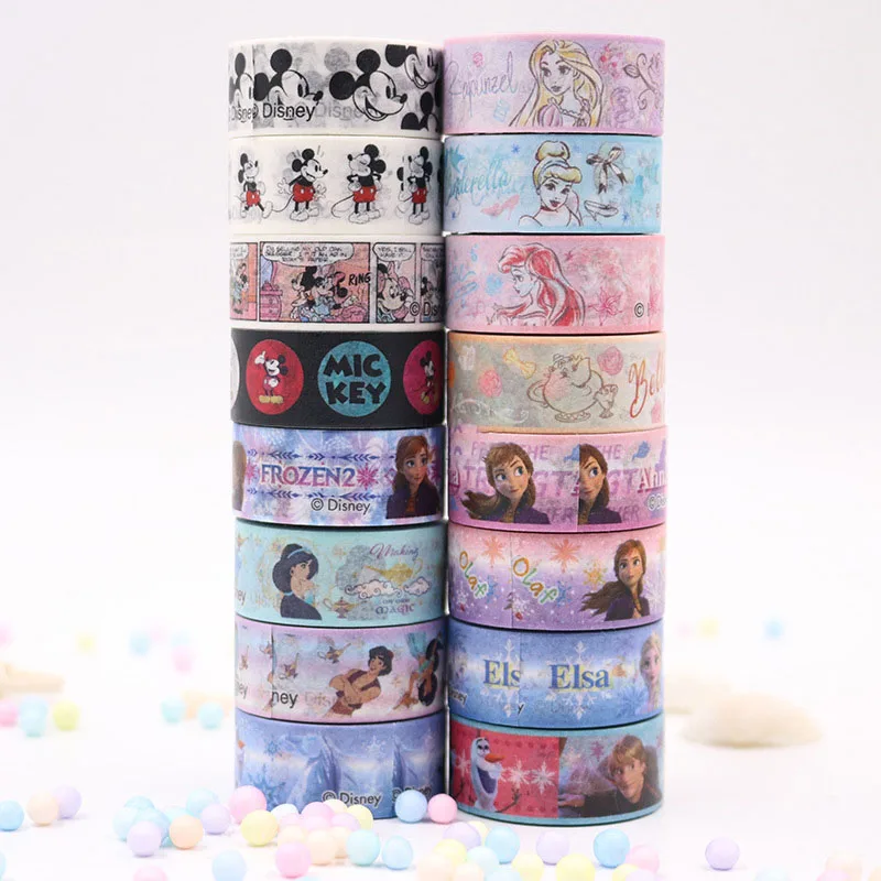 Disney Princess Washi Tape Sticker Frozen Cinderella Mermaid Mickey Mouse  Color tearable decorative stationery stickers Toys