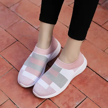 

2020 Women's Casual Vulcanized Shoes Woman Sock Sneakers Flat Women Knitted Flat Shoes Ladies Slip On Female Loafers Summer