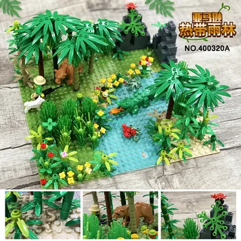 

Rainforests Model City Bush Flower Grass Tree Animals Base Plate DIY MOC Parts Compatible Lepining Friends Building Blocks