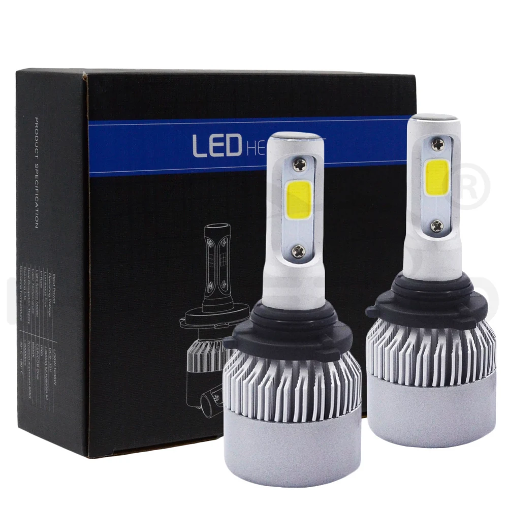 Hviero 2Pcs S2 9006 HB4 Cob Headlight WaterProof Car Bright Bulb Single Beam 72W 8000LM 6500K Automobile Headlamp White DC 12V 24V