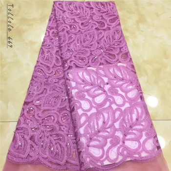 

2019 High Quality African French 3d Lace Fabric Sequins Embroidered African Guipure French Lace Fabric For Party Dresses