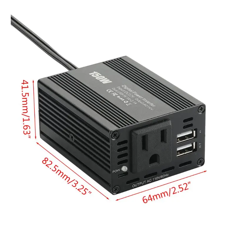 

150W Car Power Inverter Dual USB 3.1A 12V to 100V Cars Charger Adapter R2LC
