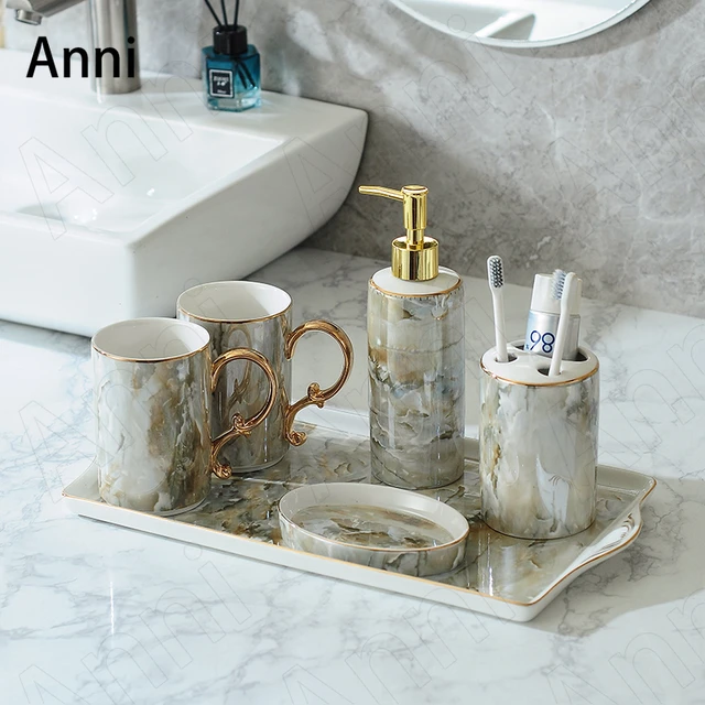  Juego de accesorios de baño conjunto de accesorios de baño  moderno conjunto de accesorios de baño creativo europeo taza de lavado kit  de accesorios de baño dispensador de jabón de baño