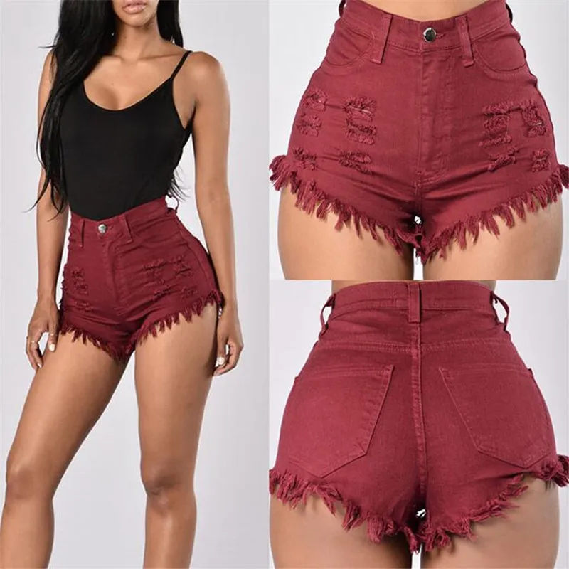 Высокие Waists с меховой подкладкой ноги отверстия сексуальные короткие джинсы женские модные повседневные летние женские джинсовые шорты