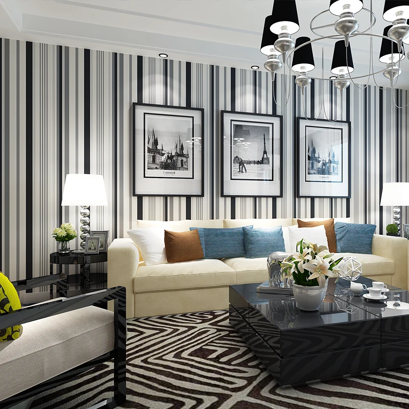 White Black And Modern Vertical Stripe Wallpaper Roll Non Woven Wall Paper Stripped For Walls Bedroom Strip Yellow | Обустройство