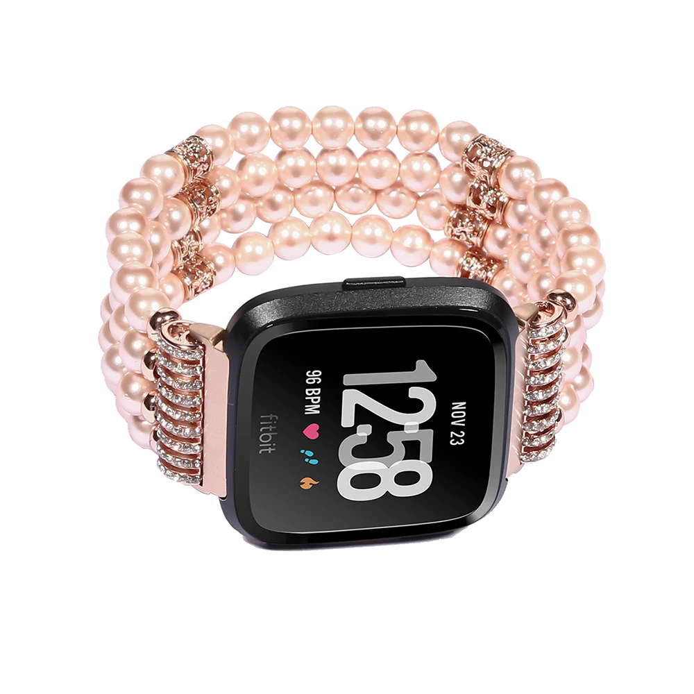 

Luxury Pearl Bracelet for Fitbit Versa 2/ Versa Lite Band Fashion DIY Elastic Dressy Watchband for Party Gift Women
