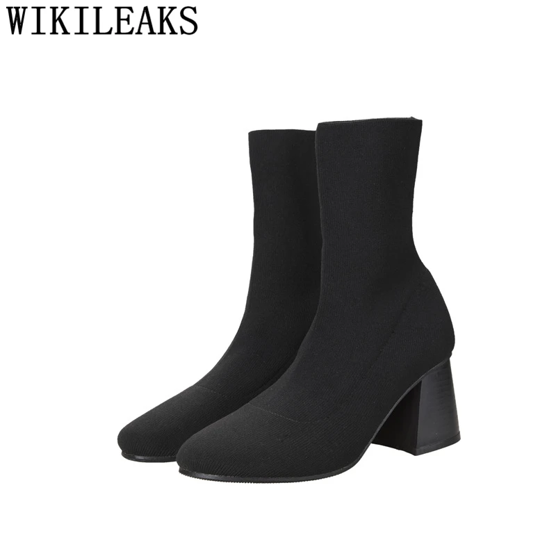 

Sock Boots Black High Heels Boots Women Fashion Thick Heel Womens Winter Shoes Ankle Boots For Women Designer Shoes Tacones Muje