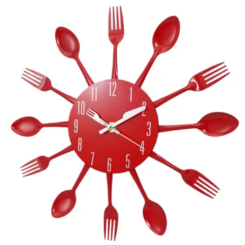 

Home Decorations Noiseless Stainless Steel Cutlery Clocks Knife And Fork Spoon Wall Clock Kitchen Restaurant Home Decor Red