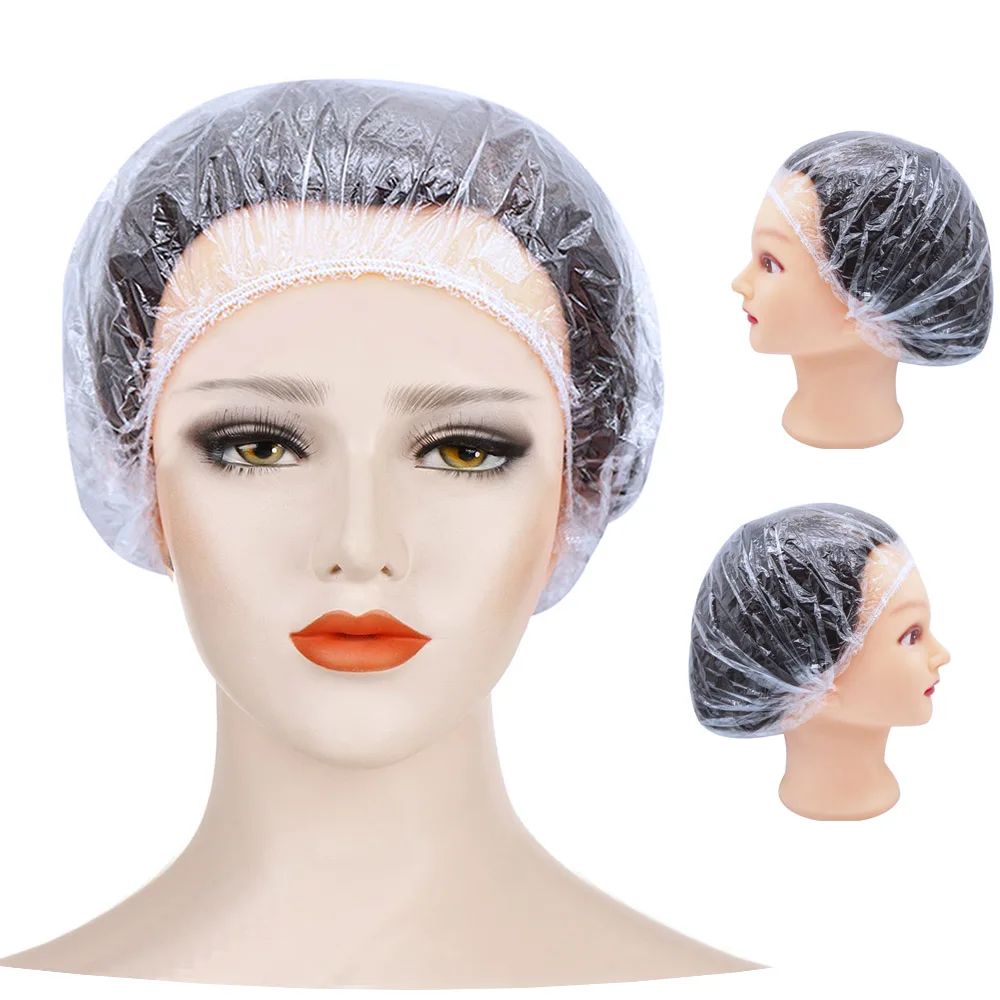 

100Pcs/Lot Disposable Shower Caps Hotel One-Off Elastic Shower Bathing Bonnet Clear Spa Hair Salon Mushroom Cap Bathroom Product