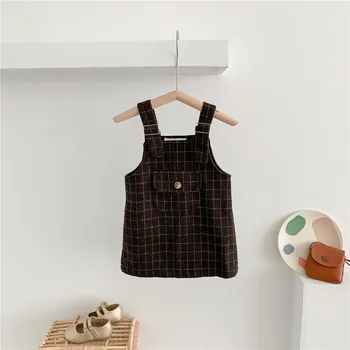 

2020 Baby Autumn Winter Clothing Toddler Kids Baby Girl Retro Dress Strap Plaid Dress Suspender Overalls Jumper Outfit 1-6T