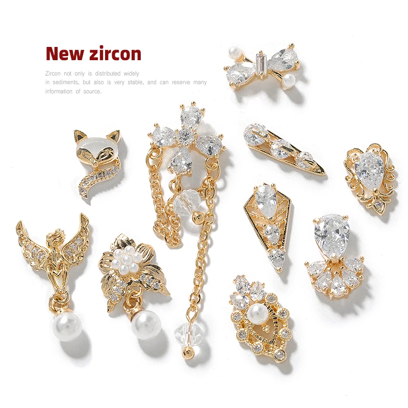 1 piece high end luxury 3D metal zircon manicure Japanese manicure high quality crystal manicure diamond Amulet 4