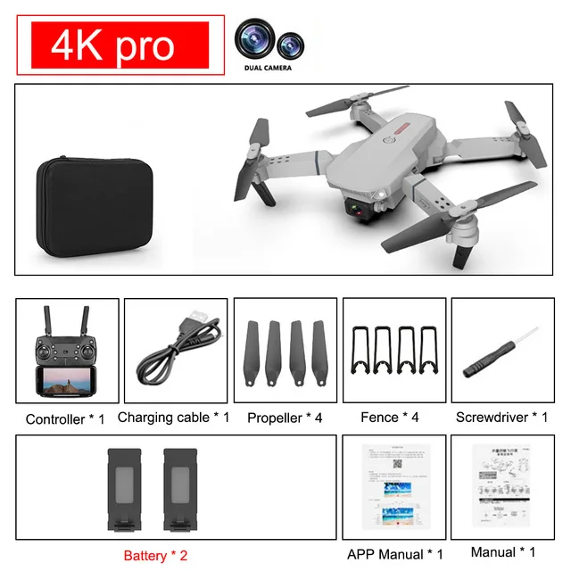 Drone 4k E88 Pro Dual Camera Visual Positioning Rc Quadcopter 1080P HD WiFi Fpv Height Hold Foldable Wide-angle Airplane Drone syma x20 rc helicopter with camera RC Quadcopter