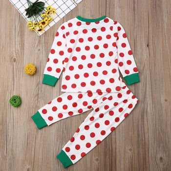 

New Spring Baby Boy Clothes 2-7T Cute Toddler Girls Polka Dot Print Sleepwear Set Long Sleeve Blouse Tops+Pants Pajamas Sets