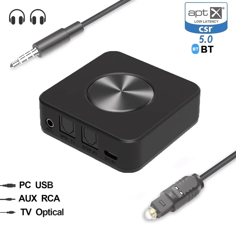 Bluetooth 5 0 Transmitter Receiver APTX 2 in 1 Wireless Audio Adapter Digital Optical TOSLINK 3 5mm AUX Jack for TV PC Headphone