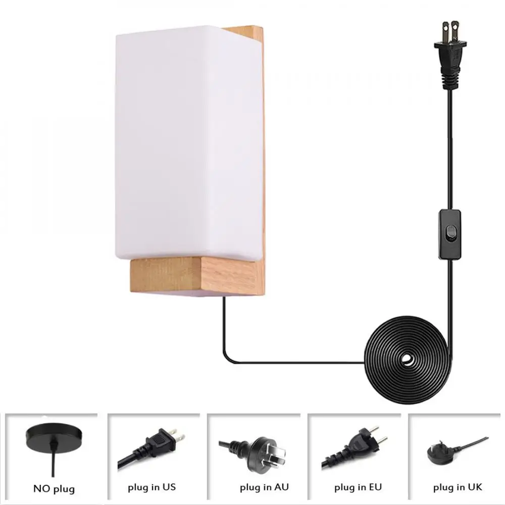 

Vintage Plug In Wooden Wall Lamps, Nordic Wall Sconces with Milky Glass Lampshade, Wall Mounted Light Fixtures for Living Room,