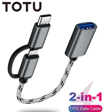 Totu 2 em 1 otg adaptador cabo náilon trança usb 3.0 para micro usb tipo c sincronização de dados adaptador para huawei para macbook u disco tipo-c otg
