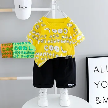 

Summer Baby Boy Clothes Set Kids Short Sleeve Letter Printed T-shirt+Black Shorts Two Piece Baby Suit Casual Toddler Boy Outfit