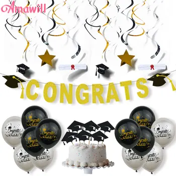 

Amawill Graduation Party Decoration Balloon Kit Congrats Grad Balloon Banner Doctoral Cap Cake Topper For Graduated Supplies 75D