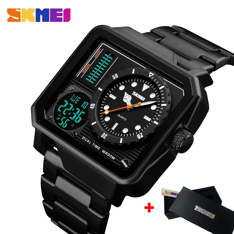 

SKMEI Luxury Mens Sport Quartz Wristwatches Stainless Steel Strap Casual Clock Male Waterproof Digital Watch Relogio Masculino