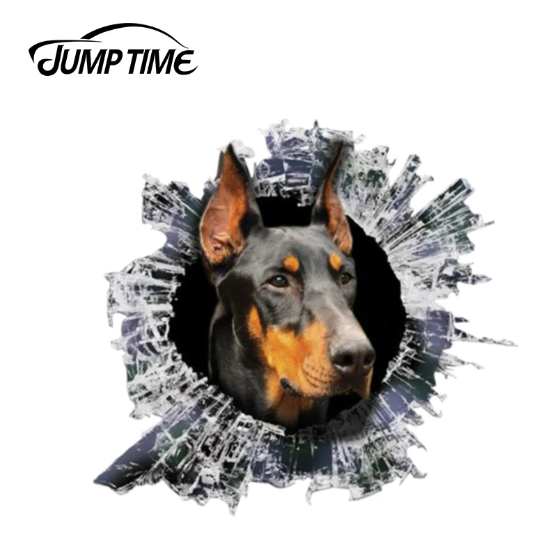 Время скачка 13 см x 12 2 3D Наклейка на окно Doberman стеклянная Шлаковая наклейка