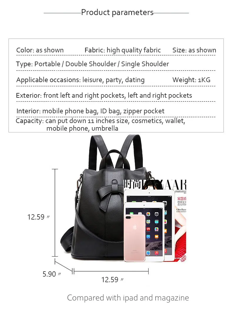 Anti-theft Bow Women Backpack College Student Bookbags Casual Work Bags Ladies Hand Bags Durable Heavy Duty Satchel Leather
