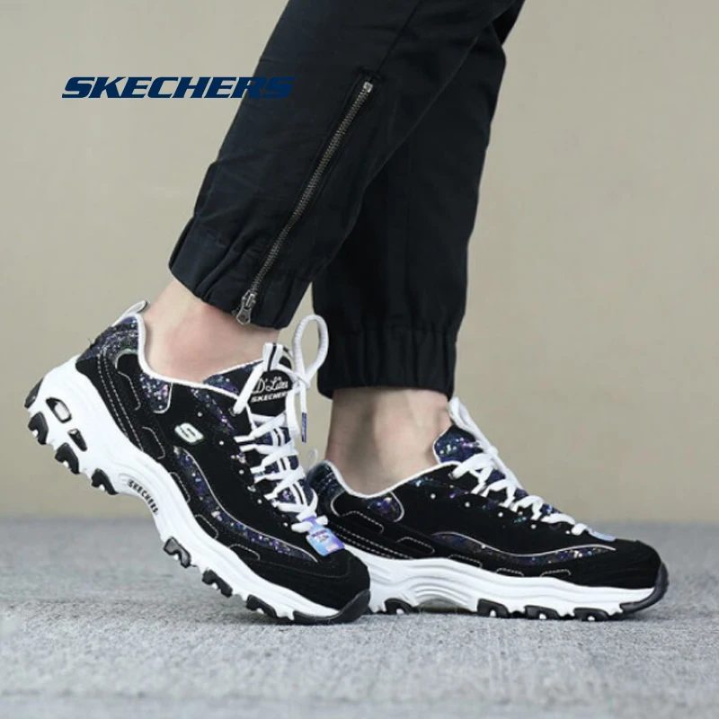 Skechers туфли в повседневном стиле; Для женщин D'lites, на платформе ботинки с массивным каблуком кроссовки удобные женские туфли на плоской подошве модные папа обувь Брендовая оригинальная 11916-BKW