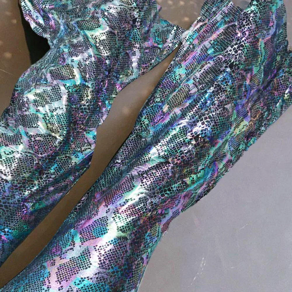 SEBOWEL винтажные блестящие рыбий чешуи расклешенные брюки женские эластичные с высокой талией расклешенные брюки S-XL лето весна женские брюки